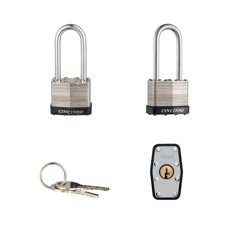 CINCINNO 40mm Keyed Alike Nickel Plated Laminated Steel Padlock, 1-9/16" Wide Body 2-inch Long Shackle Padlocks with Keys Pack of 12 - Image 5